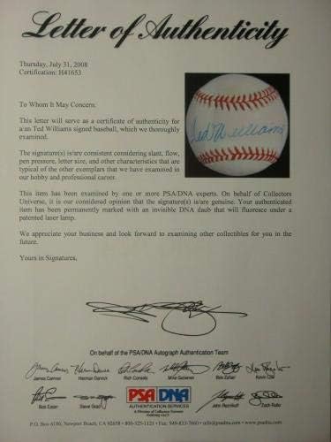 Зачудувачки Тед Вилијамс Сингл Потпишан Ал Бејзбол Пса Днк Оценето НАНЕ 9 - Автограм Бејзбол