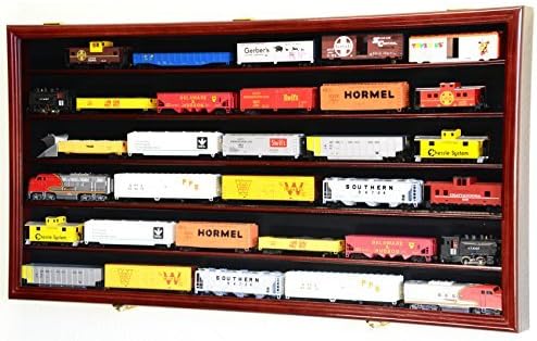 Ho Scale Model Train Display Case Casbal Wallиден решетка w/98% UV заштита - заклучен -Cherry