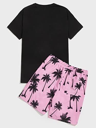 Форнс машка облека од 2 парчиња облека за графички маички за печатење шорцеви за патеки поставени црни розови тропски XL