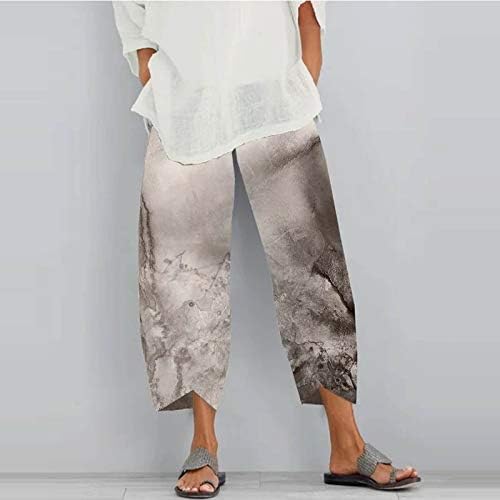 2023 памучни постелнини панталони, плажа обични широки нозе лабава јога каприс цветни печатени исечени дневни панталони за жени