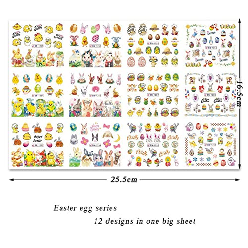 Велигденски налепници за уметност за нокти, зајачиња за нокти, пренесување вода за пренесување на вода јајца зајаци од пилешки
