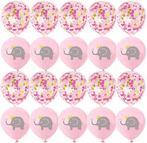Розова Слон Балони За Девојки Бебе Туш/Девојки Роденден Украси | 10 Пакет 12 Инчен Слон Латекс Балони и 10 Пакет Конфети Балони