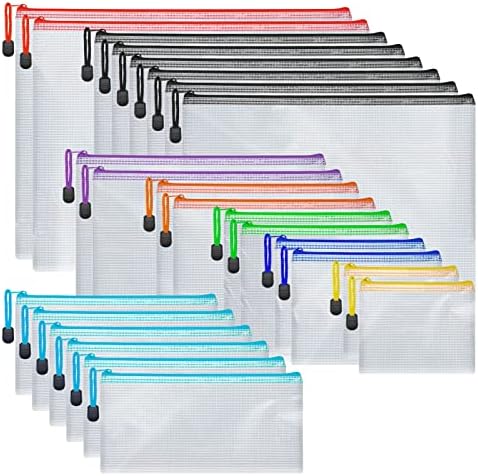 24 Пакет Решетката Патент Торбичка, Водоотпорен Документ Патент Торба, 8 Големини Пластични Документ Торбичка, 8 Бои, Мулти-Цел Чување Организатор