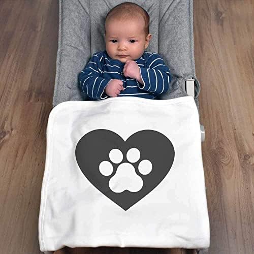 Azeeda 'Love Heart Heart Paw Print' Памучно бебе ќебе / шал