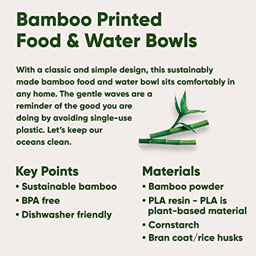 Beco Classic Printed Bamboo Boog Food & Water Bowl, природа инспирирани од океански бранови, мали