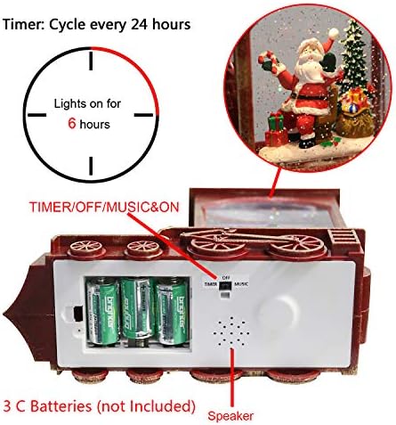 Eldnacele Пеење Божиќен воз Снежен глобус со музика и тајмер, осветлена батерија оперирана блескава фенер за декорација и подарок за божиќни