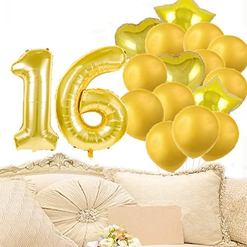 Слатки Украси за 16-ти Роденден Материјали За Забави, Златен Број 16 Балони, 16-та Фолија Миларни Балони Декорација На Балон Од Латекс, Одлични
