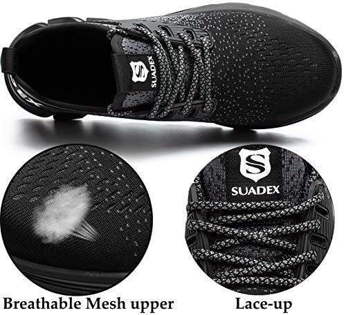Suadex чевли чевли за пети за мажи жени неуништливи работи за работа, лесни удобни безбедносни патики, отпорни на композитни чевли за пети