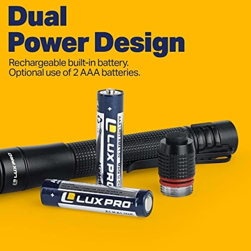 Luxpro двојна моќност што ја надополнува LED Pen Penlight Flashlight со џебен клип, 360 лумен, USB кабел