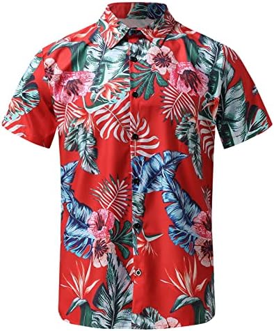 УБСТ Менс Хавајски кошули, Тропски печатено копче со кратки ракави, на врвови, лето лабава плажа, обична маица со кратки ракави, половина