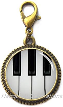 HandcraftDecorations Пијано патент Повлечете црно -бела тастатура од јастог од јастог - музички накит - стаклена купола уметност