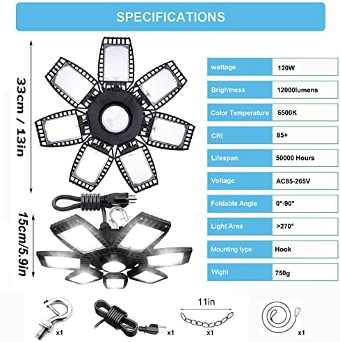 CODAFUL LED Висока Залив Светлина 120w Приклучок Во Заливот Светлина 15000lm 120 Зрак Агол Продавница Светлина со 7 Прилагодливи Панели Виси