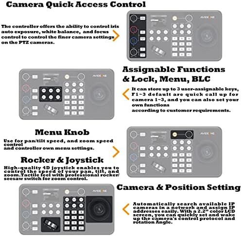 Контролер на џојстик на камера Avideone PTZ, POE NDI IP PTZ тастатура на контролор на фотоапарати со 4D џојстик за стриминг во