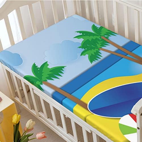 Тематски графички плажа, вграден креветче за креветчиња, стандарден душек за креветчиња, вграден лист за деца, душеци за душеци-подготвени