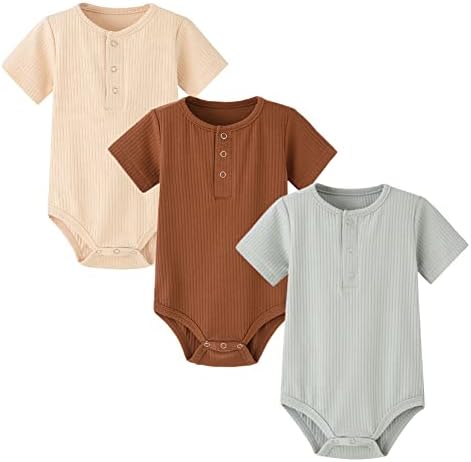 Cufyboy бебе момче/девојче каросерија едно парче кратко ракав солиден ромпер ребравим, облечена облека за новороденчиња, облека од новороденче