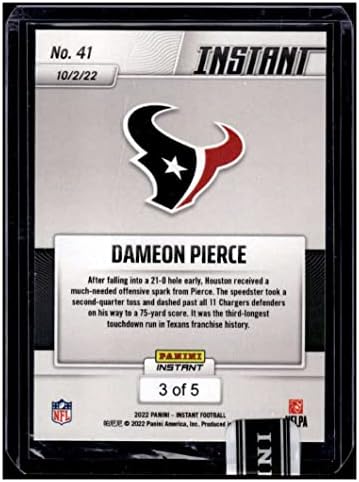 Dameon Pierce RC SP 2022 Panini Instant Versicolor 3/5 Дебитант 41 Texans Mt-Mt+ NFL фудбал