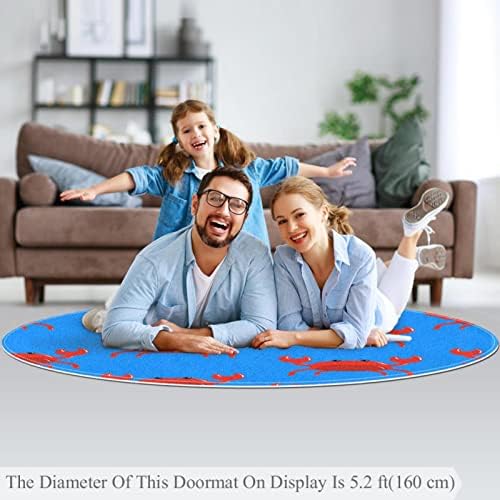 Llnsupply Детска килим 5 ft Големи килими со тркалезно подрачје за девојчиња момчиња бебе - шема црвена рак сина позадина, домашен декор преклопен