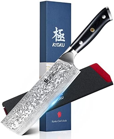 Нож Kyoku Nakiri - 7 - Shogun Series - Јапонски VG10 челично јадро на сечилото Дамаск - со обвивка и случај