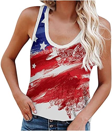Womenените американски резервоар за знаме на 4 -ти јули патриотска кошула дами секси печатење без ракави на врвовите