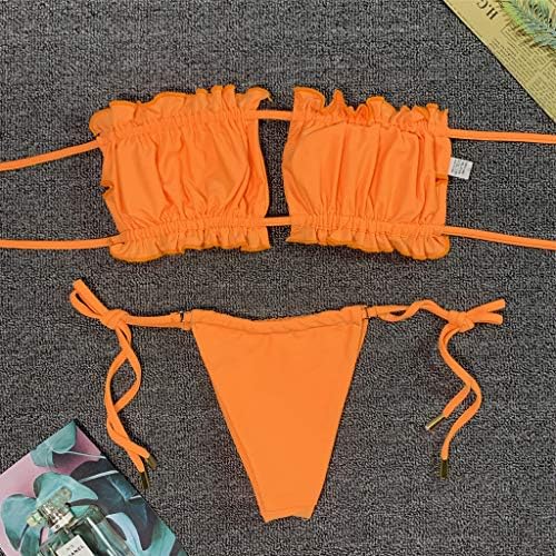 ВОЛУА omeенски Bandeau Bandeau Bikini Swimi Sums Lace Up Bikini Set Бразилска облека за пливање G-String Thong Thong Beachwear Swimbuit