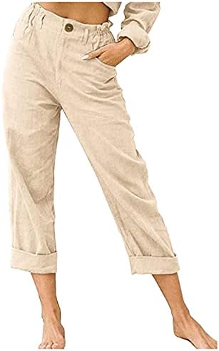 Yubnlvae панталони за жени памук и постелнина лабава се вклопуваат со џебови летни обични цврсти трендовски панталони панталони