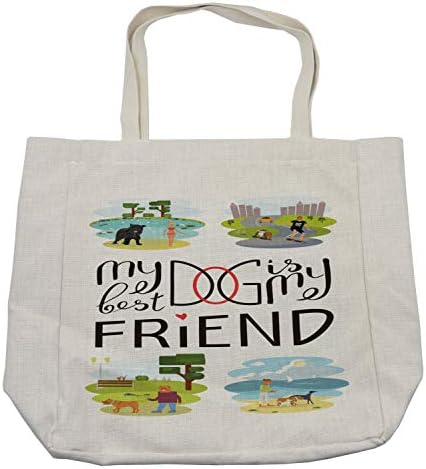 Торба за купување на најдобра пријателка Амбесон, моето куче е мојот најдобар пријател со текст со 4 сцени со кучиња, loversубители на животни тема, еколошка торба за е?