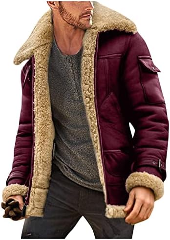 Зимска јакна Fsahjkee за мажи, долги ракави дебели топло ветерно грашок палто за ветерници Машки јакни од руно јакни и палта