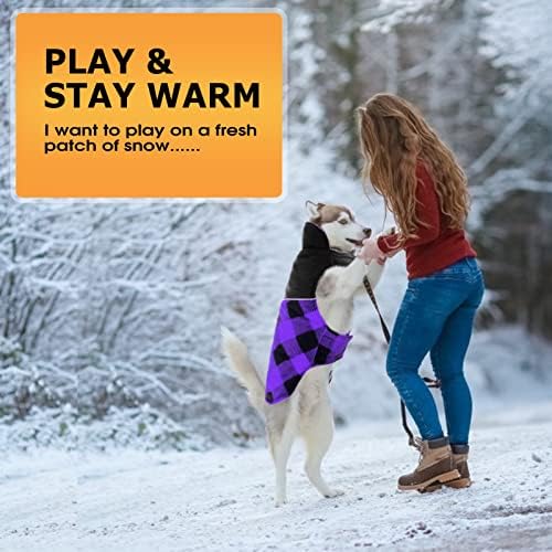Коесон реверзибилно палто за кучиња, Бафало карирано куче зимска јакна рефлексивни кучиња палта со вградена дупка за поводник, надворешна облека