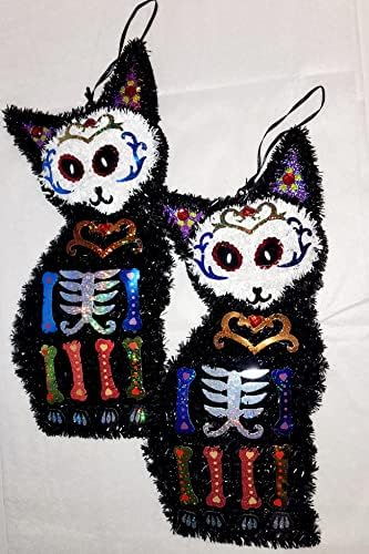Ден на мртвите декорации за мачки од тинсел, празничен Даа де лос Муертос 2, wallид за Ноќта на вештерките, виси декор забава Прославете