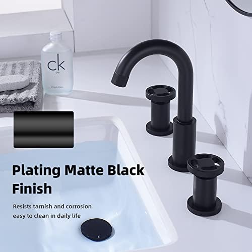 Црна бања мијалник за мијалник 2 рачка од 8 инчи широко распространета тапа со басен со цврста метална рачка со ножеви, прелевање