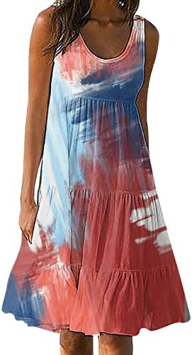 Miashui женски обичен обвивка за обвивка летни фустани за жени без ракави фустан Руфли, измешана резервоарка плажа кратки макси фустани