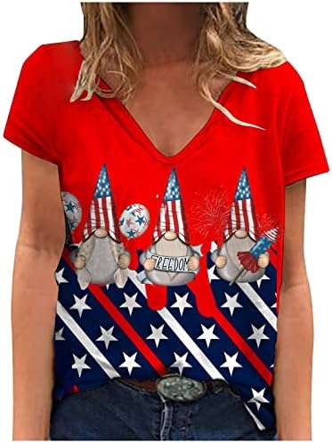 4 -ти јули врвови на женски американски знамиња маички кратки ракави против вратот патриотски маици Ден на независност Блузи