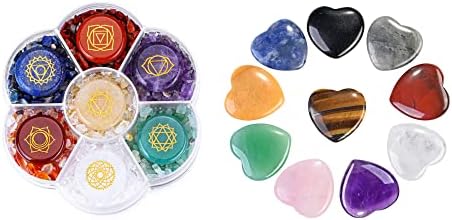 Кристалтс Чакра Кристал Стоунс постави пакет со 10 парчиња чакра срцеви камења за подароци за кристали за медитација во Реики