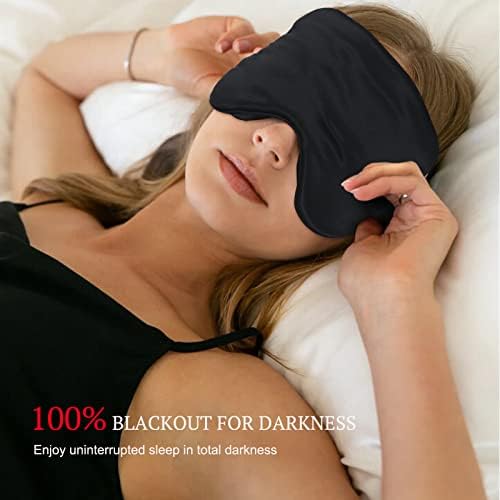 Маска за спиење на свила - маска за очи за спиење за мажи и жени од црница свила за очи за затемнување на маска за спиење