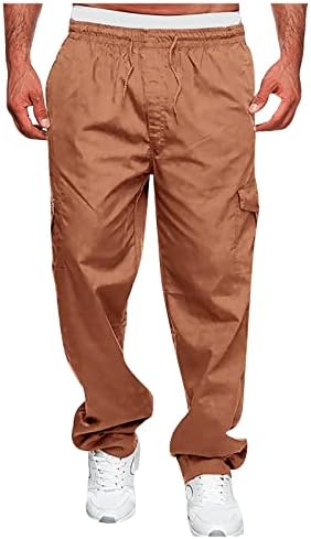 Панталони Обложени Со Руно Мажи Бохо Панталони Менс Карго Панталони Опуштено Вклопување Мода Секојдневен Еластичен Џеб Во Цврста Боја Комбинезони