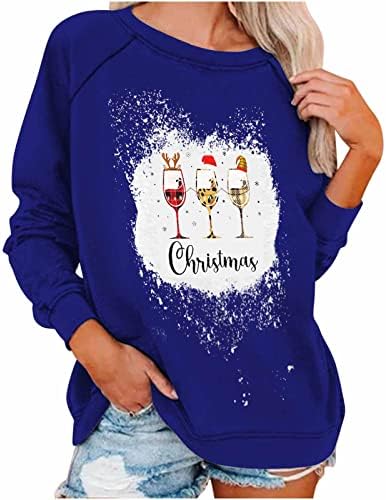 Џемпери жени со долги ракави Божиќно писмо печати пулвер мама џемпери, обични лабави екипи на вратот на вратот, пад на влезови, врвот