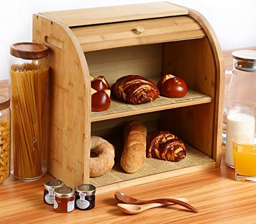 Г. Кутија За Леб ОД ДОМАШНА КОРИСТ, 2 Слојни Кутии За Леб Од Бамбус за Складирање Кујнска Храна, Ролна За Чување Леб Со Голем Капацитет Со Отстранлив