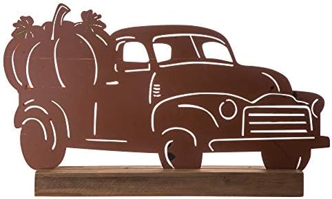 Декор на тиква од тиква од глицом Рустикален црвен автомобил Дрво знак 28 инчи