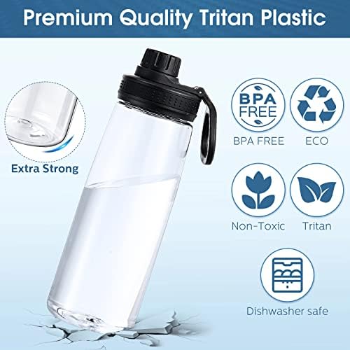 Рајтен 12 парчиња Квалитет Тритан Пластични спортови шишиња со рачка, шише со чиста вода со капакот на плута, цврсто шише со вода за теретана,