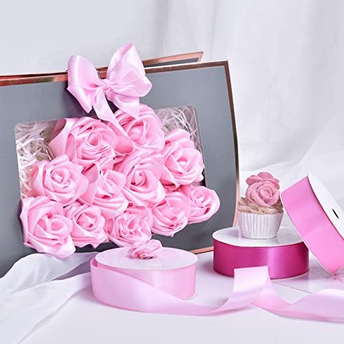 Вивичен розова двојна соочена сатенска лента, 1-1/2 ”полиестер континуирана лента -25 јарди, широка лента за завиткување на подароци, свадба, букет од лакови, цветен а?