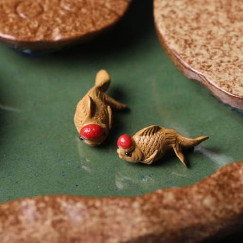 Xialon пар 1,18 Рачно изработена виолетова глина мини риба чај миленичиња фигурини за чај церемонија за украси