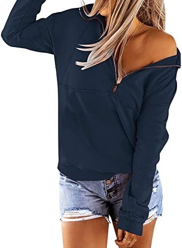 Флорал Пронајдете женски долги ракави лапел половина патент на џемпери со цврста стилска лабава вклопена лежерна пукаловер врвови