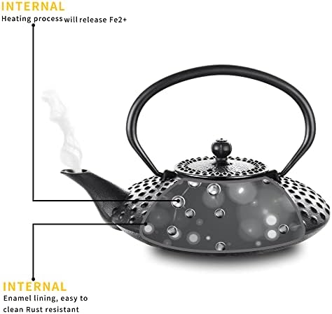 Сет на чајници од леано железо од велаз, јапонски чајник од леано железо [зачувување на топлина] со инфузер од не'рѓосувачки челик,