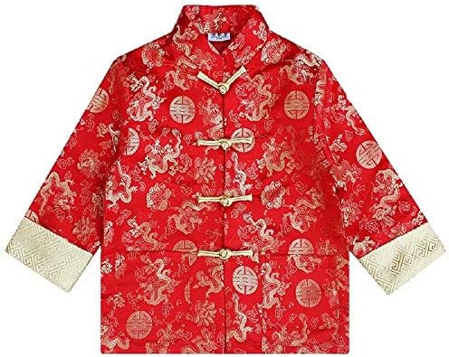 Hooyi Кинески костум Танг Облека за момчиња Традиционална црвена јакна CNY облека Дрангон врвови деца Ханфу палто