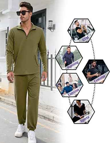 Turetrendy Man's Tracksuit постави 2 парчиња четвртина по zip обичен голф џогирање костум за атлетски спортови