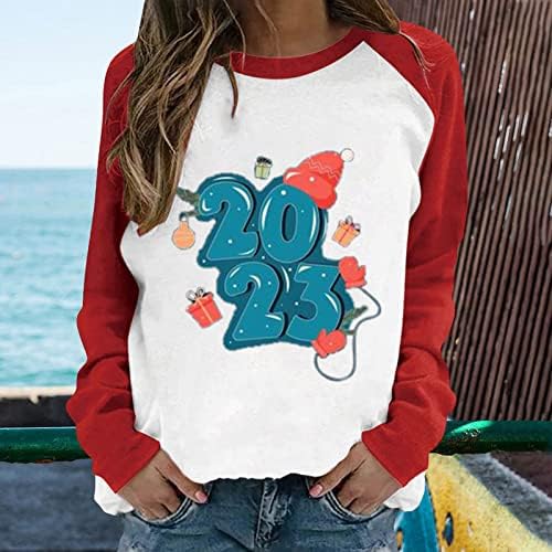 2023 среќна нова година жени со долги ракави врвови симпатична зајаче пуловер маичка мода зајак Раглан кошула тунична мета блуза