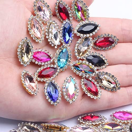 10 парчиња шијте на rhinestones 7mm x 15 mm коњски очи стакло Rhinestones за DIY фустани, облека, торби, чевли, телефон, автомобил,