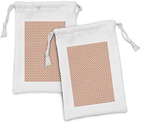 Амбесон апстрактна ткаенина торбичка сет од 2, ритмички принт на геометриски ромб во пригушени тонови, мала торба за влечење за маски и фаворити