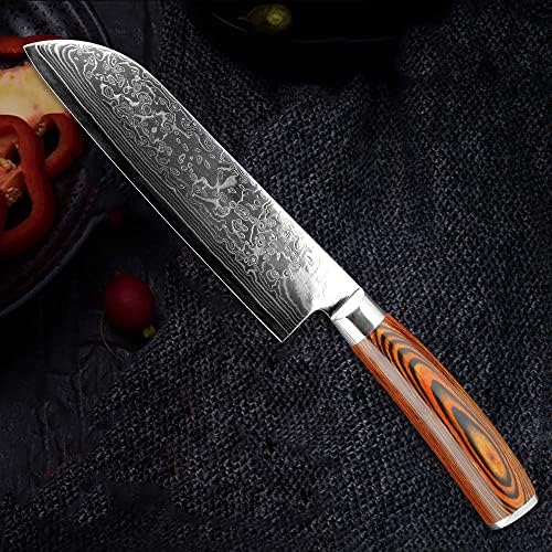 Комплети за кујнски ножеви, 5 парчиња кујнски нож за ножеви со нож VG 10 Дамаскус челик кујнски месо Клејвер готвач Сантоку алатка