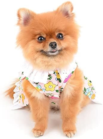 Smalllee_lucky_store Девојче облека за миленичиња симпатична чипка цветна кучиња фустан со лак за мали кучиња мачки кутре принцези костум јорки